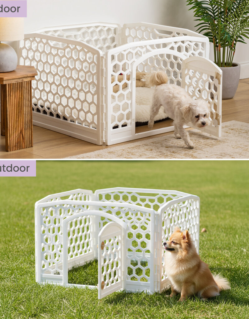 IRIS binnen- en buitenspeelren voor honden, 4 panelen, bijtbestendig, H58cm, wit, plastic, CI-584HC