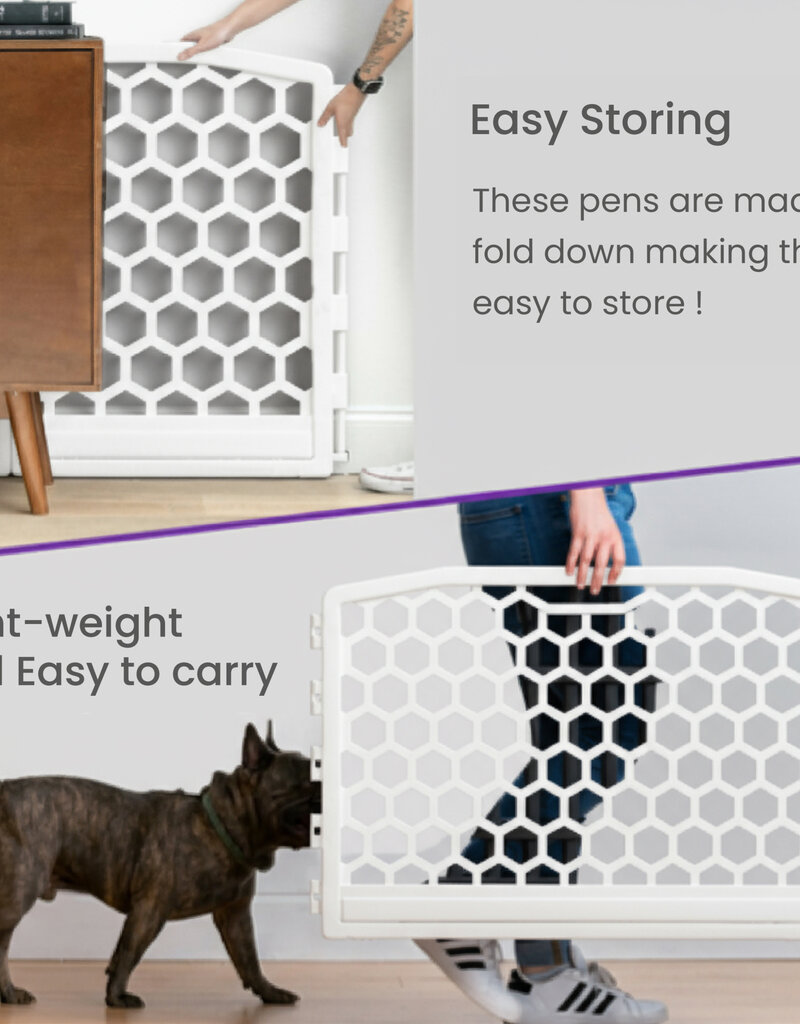 IRIS binnen- en buitenspeelren voor honden, 4 panelen, bijtbestendig, H58cm, wit, plastic, CI-584HC