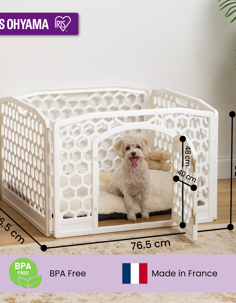 IRIS binnen- en buitenspeelren voor honden, 4 panelen, bijtbestendig, H58cm, wit, plastic, CI-584HC