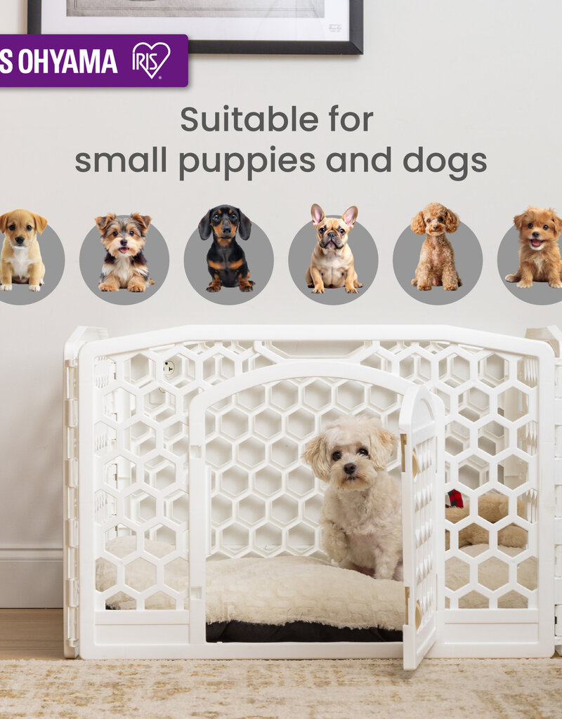 IRIS binnen- en buitenspeelren voor honden, 4 panelen, bijtbestendig, H58cm, wit, plastic, CI-584HC