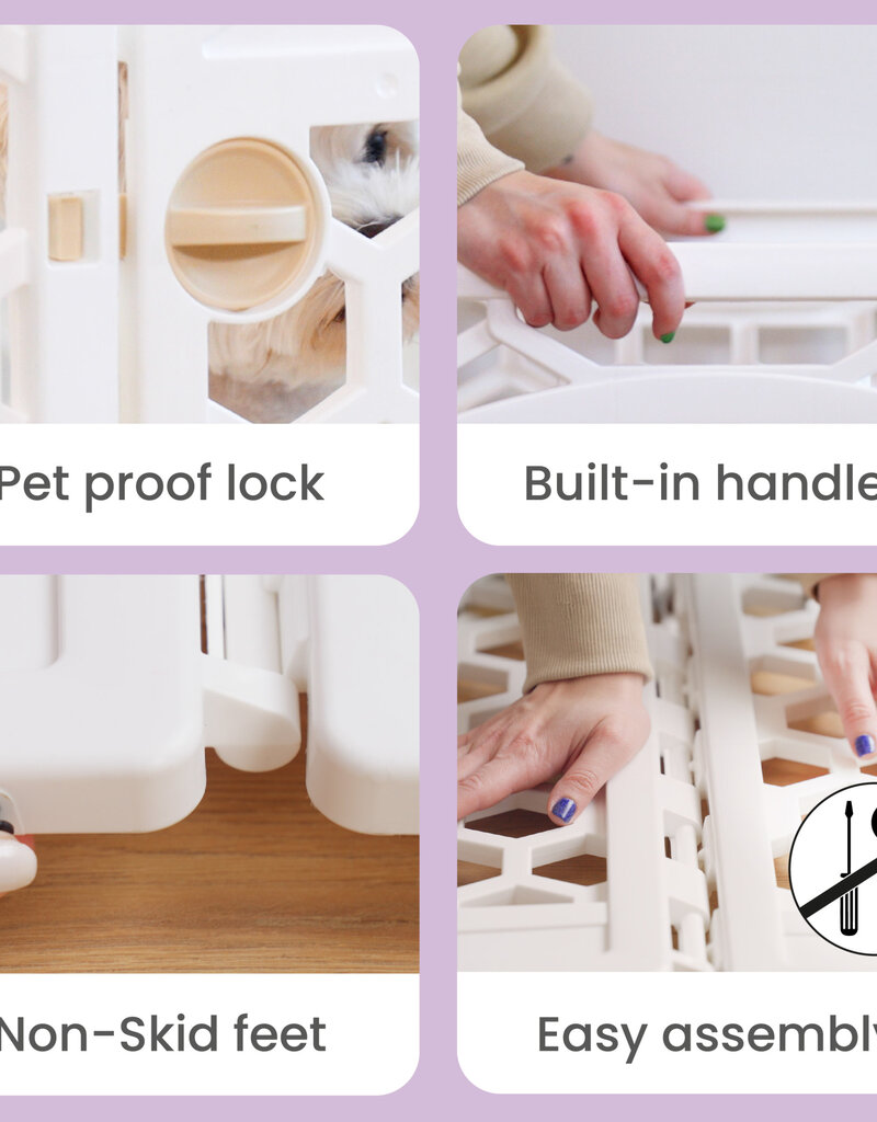 IRIS binnen- en buitenspeelren voor honden, 4 panelen, bijtbestendig, H58cm, wit, plastic, CI-584HC