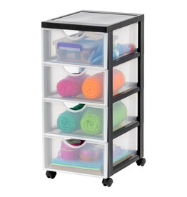 IRIS plastic storage tower on wheels, 4 medium drawers, black, DDDC-004