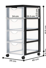IRIS plastic opslagtoren op wielen, 4 middelgrote lades, zwart, DDDC-004