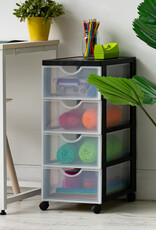 IRIS plastic opslagtoren op wielen, 4 middelgrote lades, zwart, DDDC-004