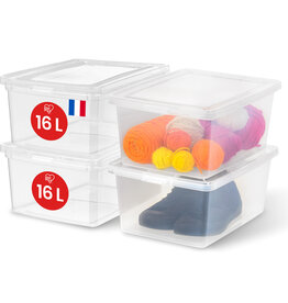 IRIS Multifunctional Plastic Storage Boxes, 16L, Set of 4, Transparent, CNL-16E