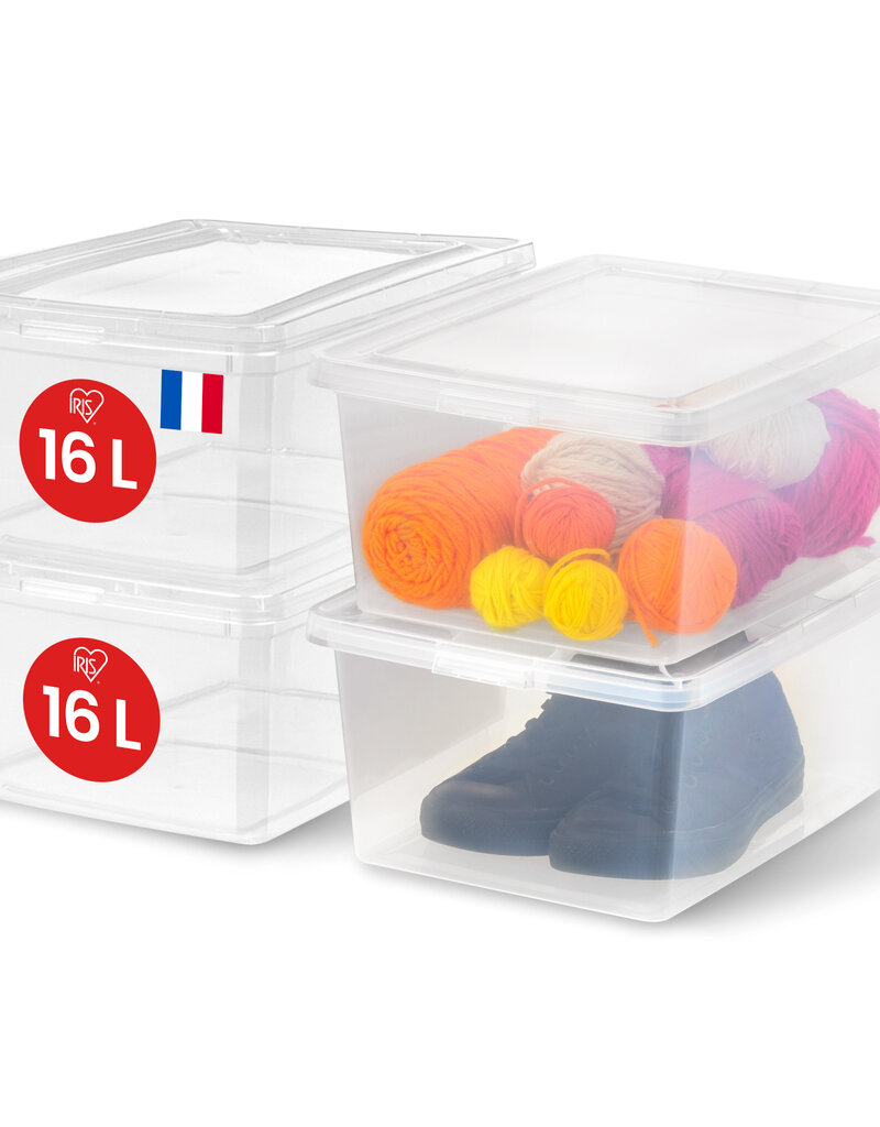 IRIS Multifunctionele Plastic Opbergdozen, 16L, Set van 4, Transparant, CNL-16E