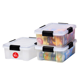 IRIS airtight storage box, recycled plastic, 10L, pack of 3, clear, AT-S