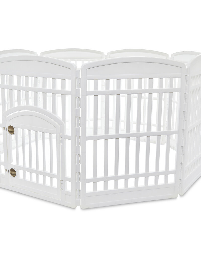 IRIS Binnenspeelren voor honden, Buiten met 8 panelen en afsluitbare deur, H80cm, Beige, Plastic, CI-908E