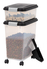 IRIS luchtdichte plastic dierenvoerbox met wielen, schop, set van 2, 35L, MP-8/MP-1, zwart