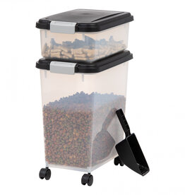 IRIS luchtdichte plastic dierenvoerbox met wielen, schop, set van 2, 35L, MP-8/MP-1, zwart