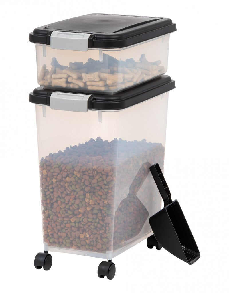 IRIS luchtdichte plastic dierenvoerbox met wielen, schop, set van 2, 35L, MP-8/MP-1, zwart