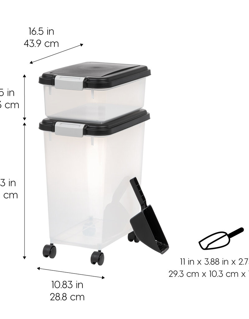 IRIS luchtdichte plastic dierenvoerbox met wielen, schop, set van 2, 35L, MP-8/MP-1, zwart