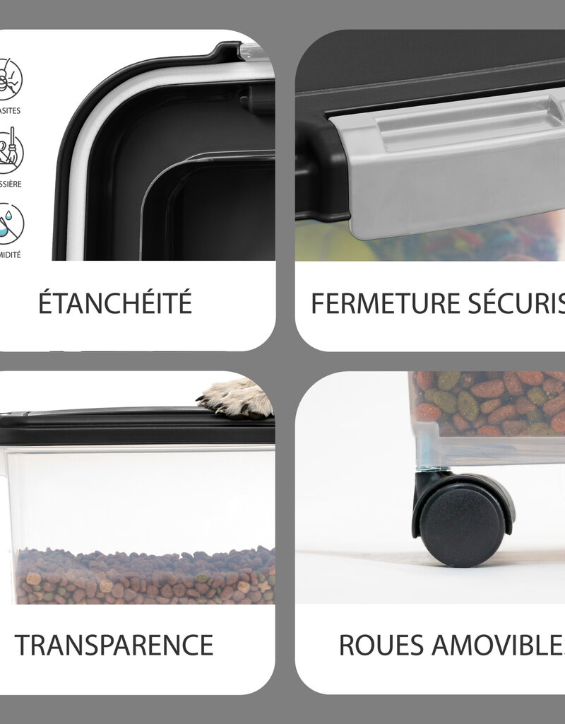 IRIS luchtdichte plastic dierenvoerbox met wielen, schop, set van 2, 35L, MP-8/MP-1, zwart