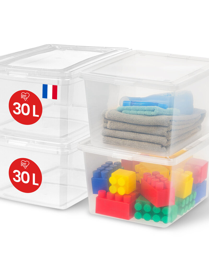 IRIS Multifunctionele Plastic Opbergdozen, 30L, Set van 4, Transparant, CNL-30E