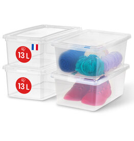 IRIS Multifunctional Plastic Storage Boxes, 13L, Set of 4, Transparent, CNL-13E