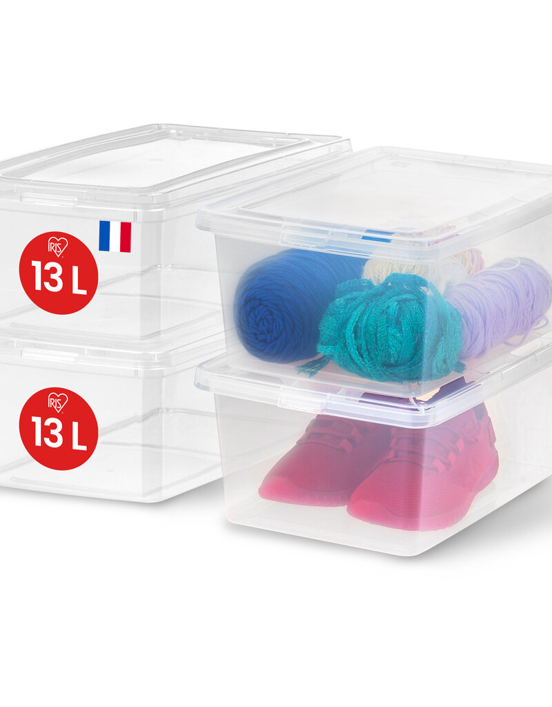 IRIS Multifunctionele Plastic Opbergdozen, 13L, Set van 4, Transparant, CNL-13E
