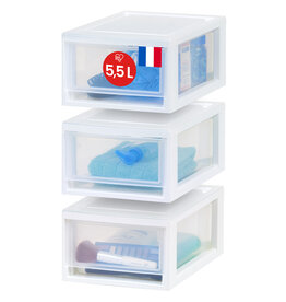 IRIS Clear Plastic Storage Drawer, stackable, White, 7L, Set of 3, MSD-1