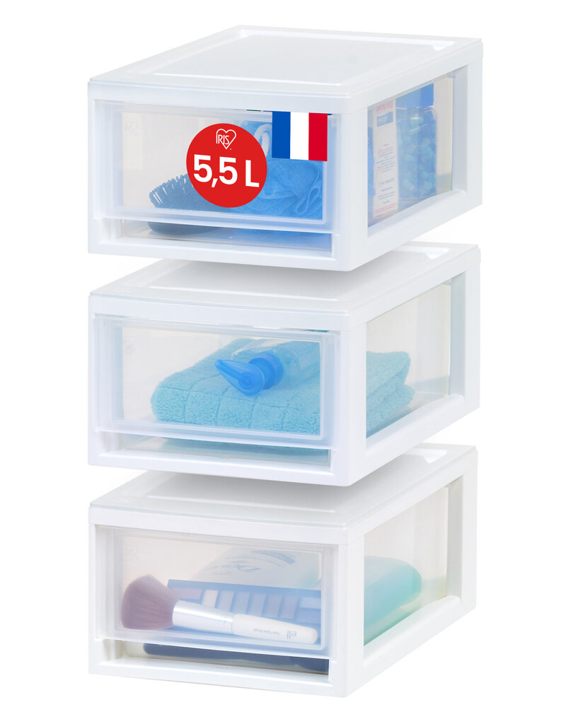 IRIS Doorzichtige Plastic Opberglade, stapelbaar, Wit, 7L, Set van 3, MSD-1