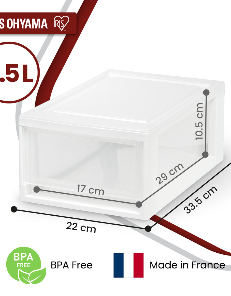 IRIS Doorzichtige Plastic Opberglade, stapelbaar, Wit, 7L, Set van 3, MSD-1