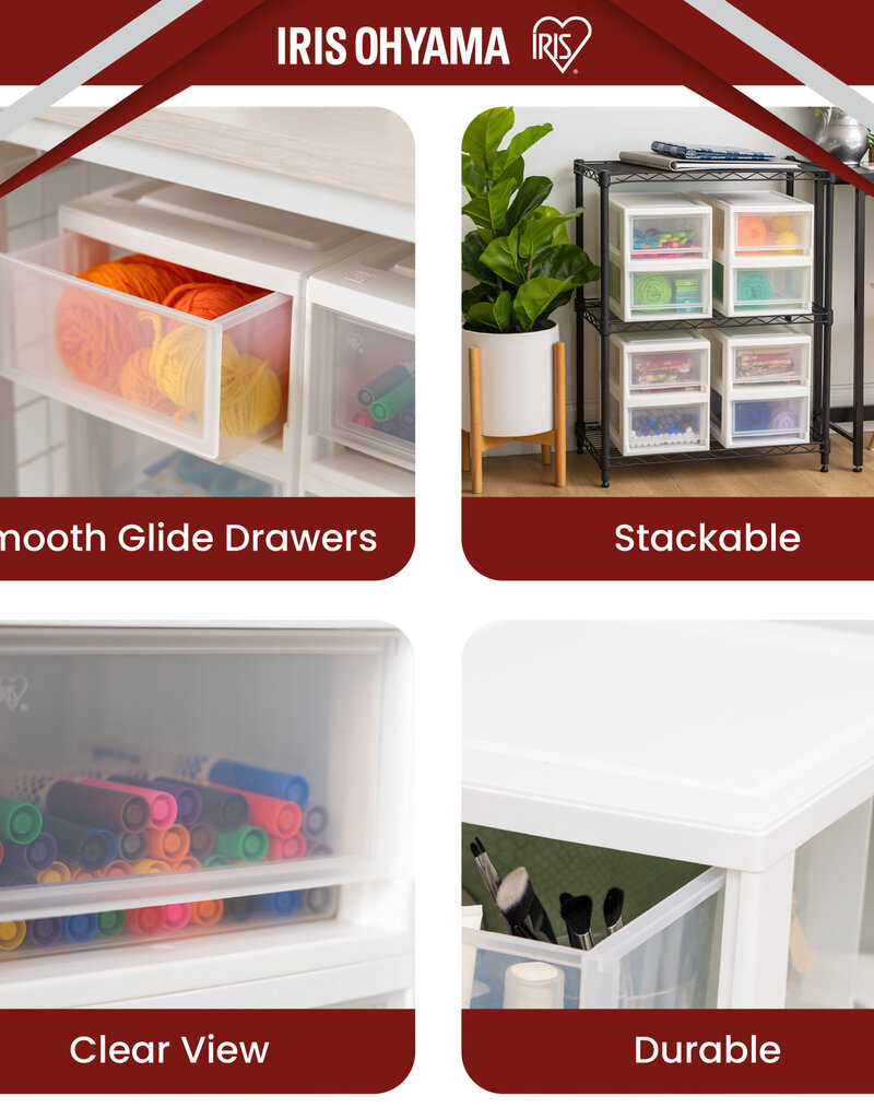 IRIS Doorzichtige Plastic Opberglade, stapelbaar, Wit, 7L, Set van 3, MSD-1