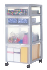 IRIS A4 Plastic opslagtoren op Wielen, 4 Gemengde Lades, Grijs, DC-322