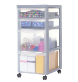IRIS A4 Plastic Storage Tower on Wheels, 4 Mixed Drawers, Grey, DC-322