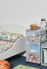 IRIS A4 Plastic opslagtoren op Wielen, 4 Gemengde Lades, Grijs, DC-322