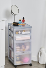 IRIS A4 Plastic opslagtoren op Wielen, 4 Gemengde Lades, Grijs, DC-322