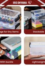 IRIS kleine plastic opbergdozen met clips, 0,7L, set van 10, transparant, stapelbaar, voor het kantoor
