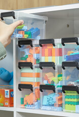 IRIS kleine plastic opbergdozen met clips, 0,7L, set van 10, transparant, stapelbaar, voor het kantoor