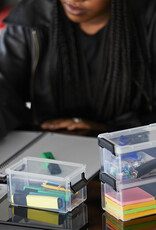 IRIS kleine plastic opbergdozen met clips, 0,7L, set van 10, transparant, stapelbaar, voor het kantoor