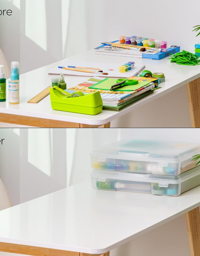 IRIS Plastic Leisure Storage Boxes met clip, 10L, Set van 3 doorzichtige, SBC-350E