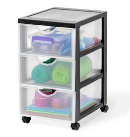 IRIS plastic storage tower on wheels, 3 medium drawers, black, DDDC-003