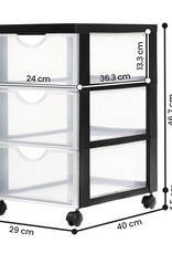 IRIS plastic opslagtoren op wielen, 3 middelgrote lades, zwart, DDDC-003