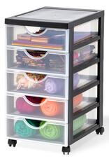IRIS opslagtoren met plastic wielen, 5 kleine lades, zwart, DDDC-350