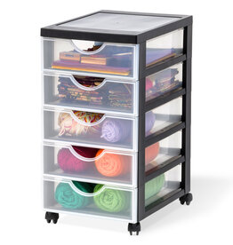 IRIS Storage Tower with Plastic Wheels, 5 Small Drawers, Black, DDDC-350