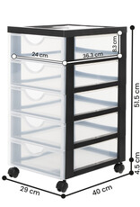 IRIS opslagtoren met plastic wielen, 5 kleine lades, zwart, DDDC-350