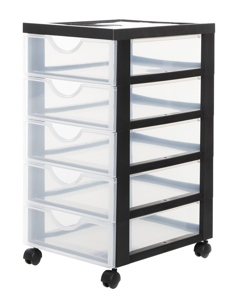 IRIS opslagtoren met plastic wielen, 5 kleine lades, zwart, DDDC-350