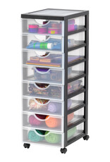 IRIS plastic opbergtoren op wielen, 8 kleine lades, zwart, DDDC-380