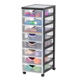 IRIS plastic opbergtoren op wielen, 8 kleine lades, zwart, DDDC-380