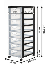 IRIS plastic opbergtoren op wielen, 8 kleine lades, zwart, DDDC-380