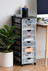 IRIS plastic opbergtoren op wielen, 8 kleine lades, zwart, DDDC-380