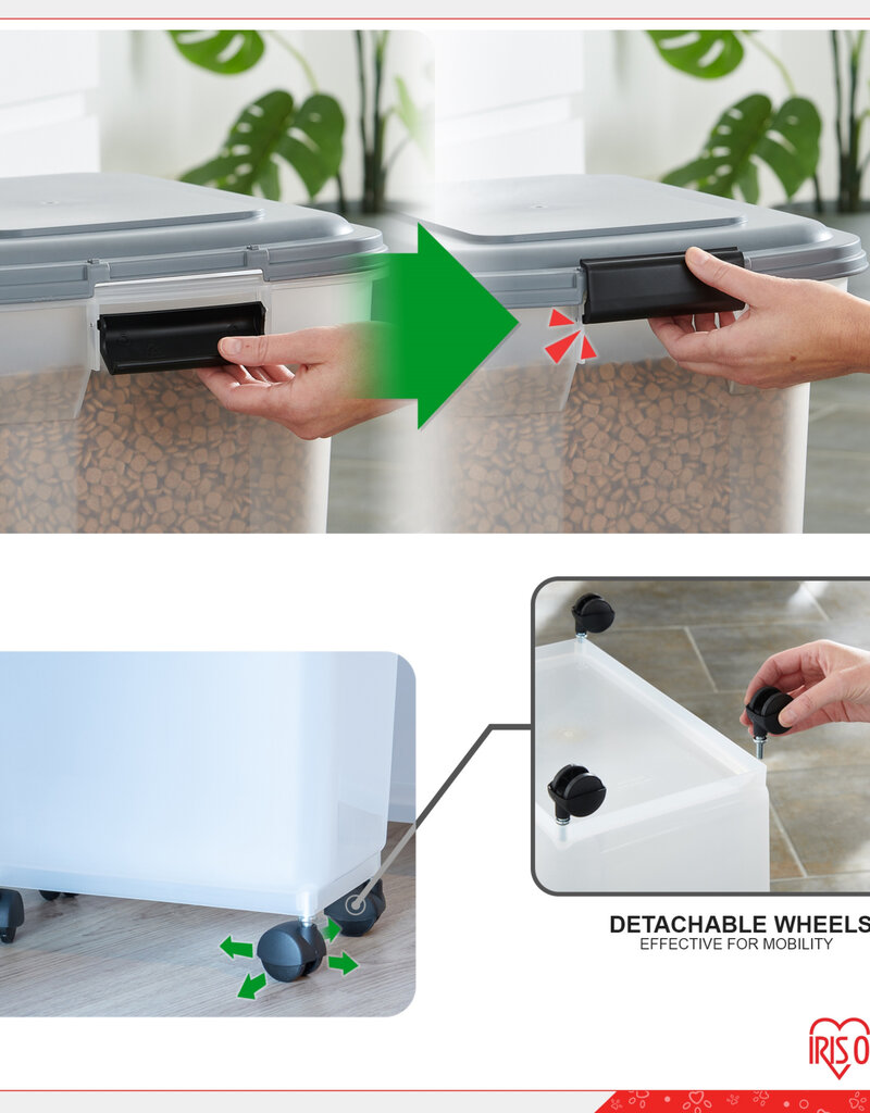 IRIS 20L brokjes voor 7,5 kg, luchtdicht, schop, inclusief wielen, voor honden en katten, ATS-M, grijs