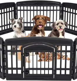 IRIS binnenspeelren voor honden, buiten met 8 panelen en afsluitbare deur, H60cm, zwart, plastic, CI-608E