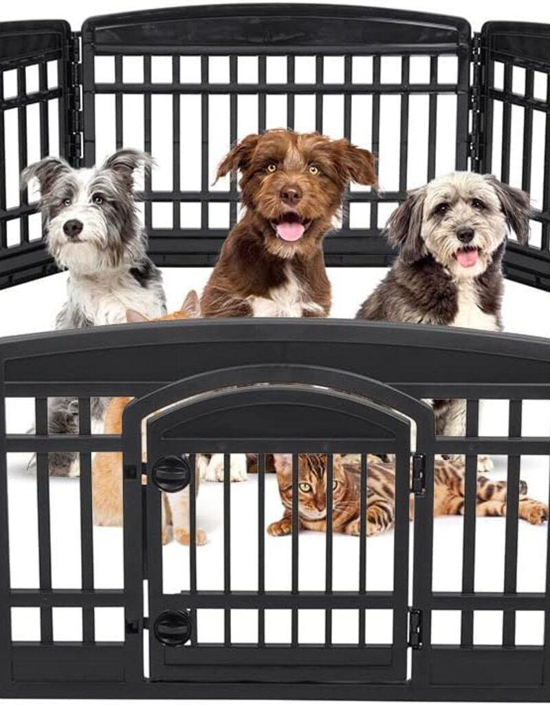 IRIS binnenspeelren voor honden, buiten met 8 panelen en afsluitbare deur, H60cm, zwart, plastic, CI-608E