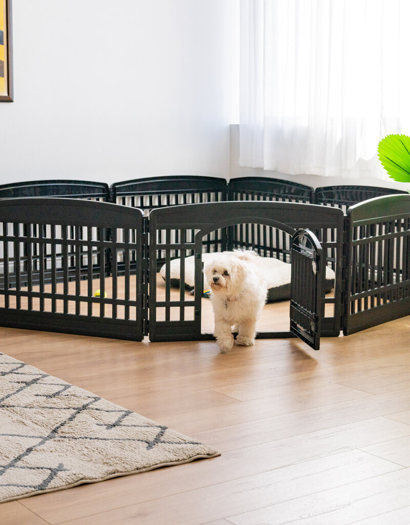 IRIS binnenspeelren voor honden, buiten met 8 panelen en afsluitbare deur, H60cm, zwart, plastic, CI-608E