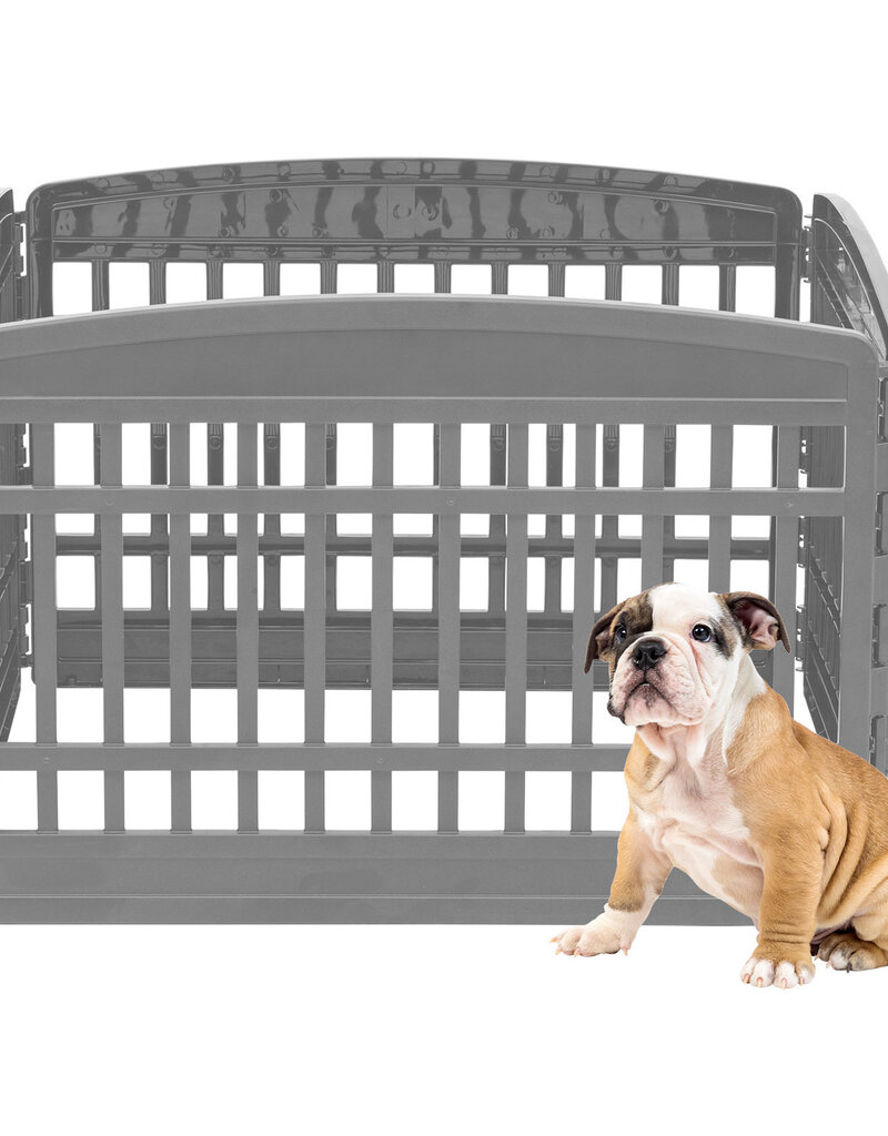 IRIS Binnenspeelren voor honden, Buiten met 6 panelen en afsluitbare deur, H60cm, Grijs, voor honden, Puppy, CI-606E