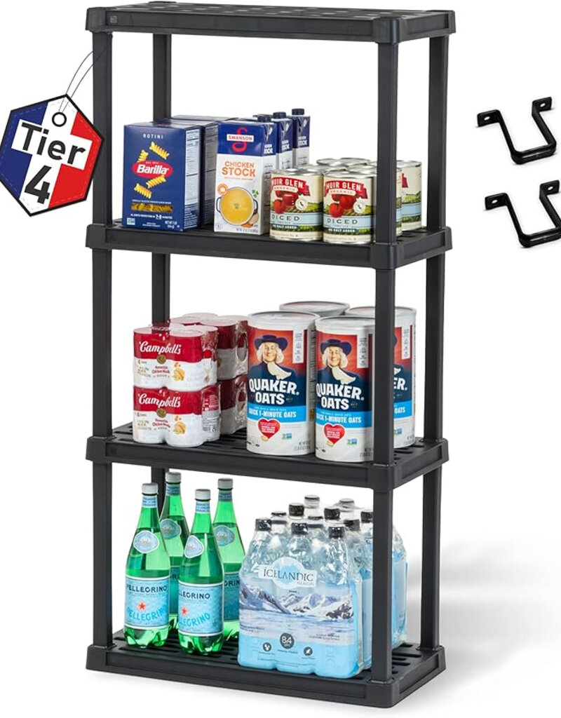 IRIS plastic opslagplank, bestendig, zwart, 25 kg lading per niveau, eenvoudig in elkaar te zetten, garageplank, PRS-M4