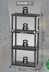 IRIS plastic opslagplank, bestendig, zwart, 25 kg lading per niveau, eenvoudig in elkaar te zetten, garageplank, PRS-M4