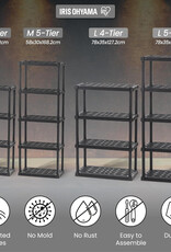 IRIS plastic opslagplank, bestendig, zwart, 25 kg lading per niveau, eenvoudig in elkaar te zetten, garageplank, PRS-M4